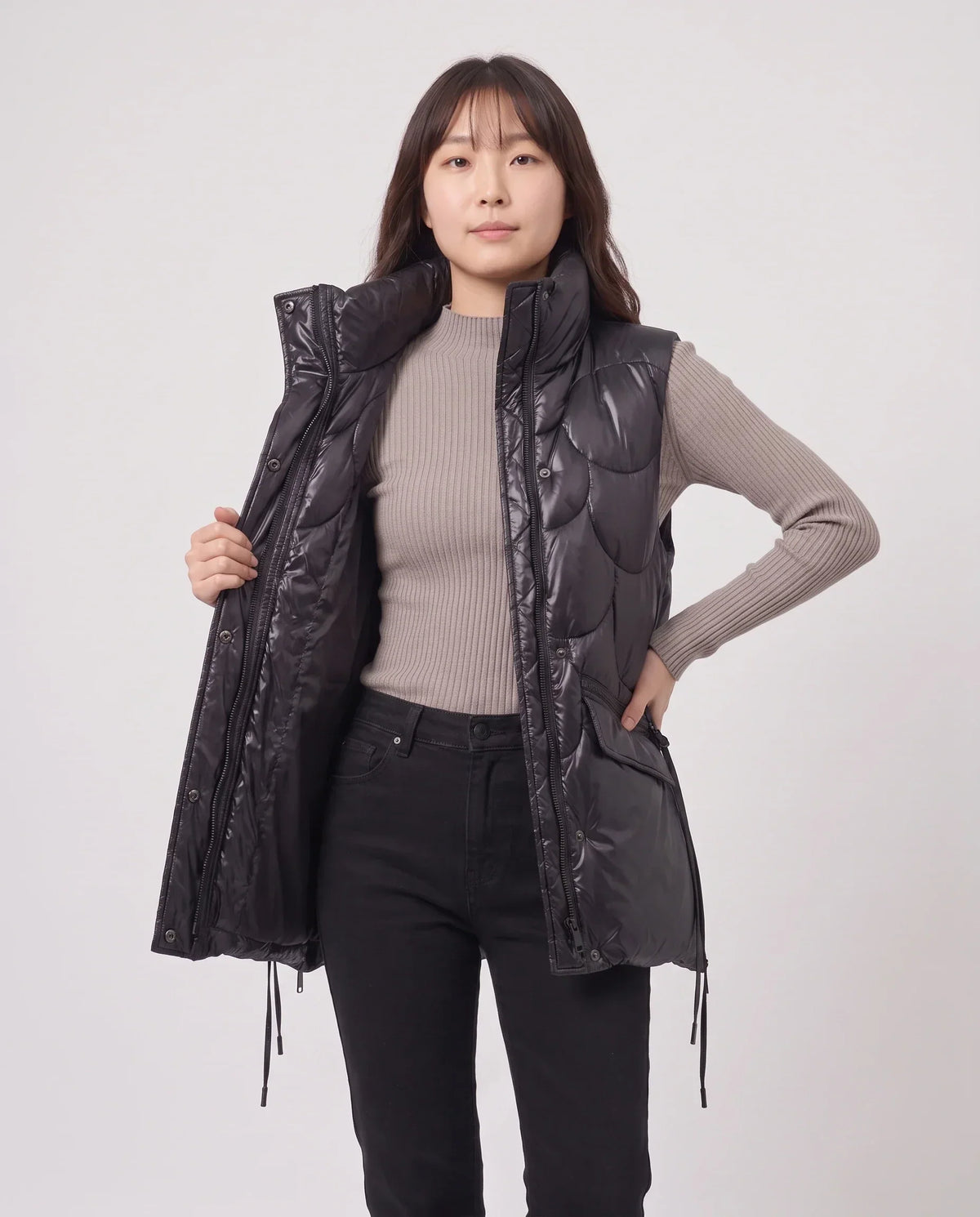 Shiny Puffer Gilet with Funnel Collar