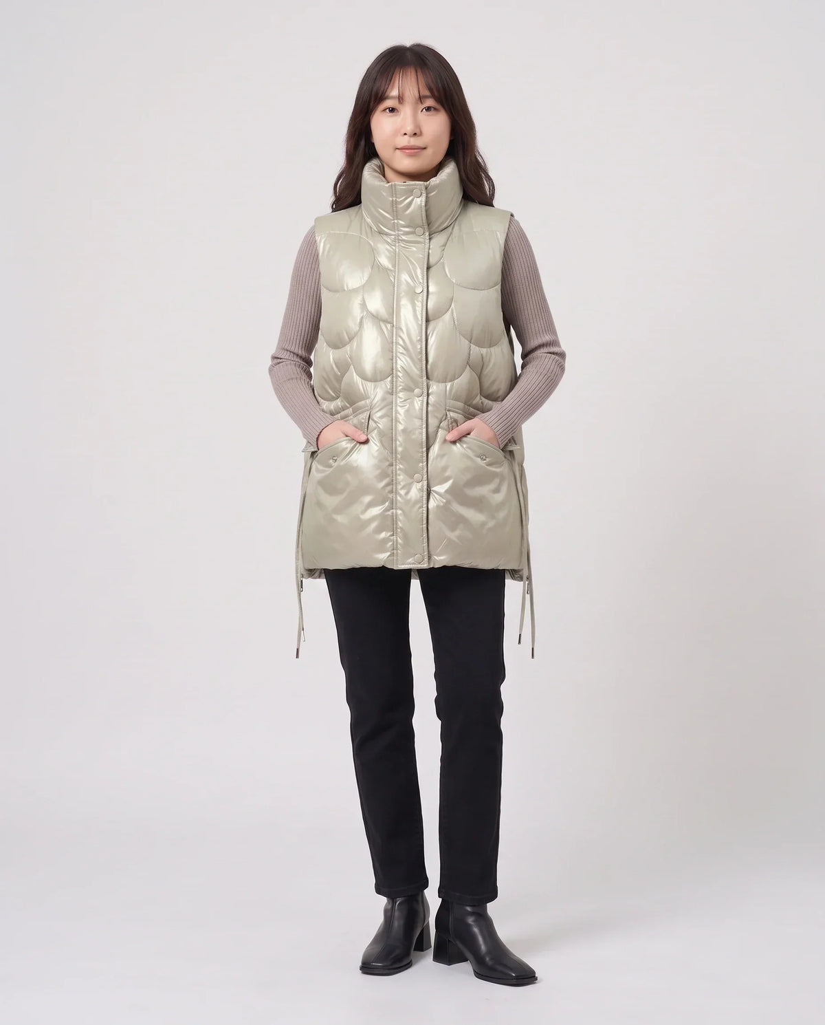 Shiny Puffer Gilet with Funnel Collar