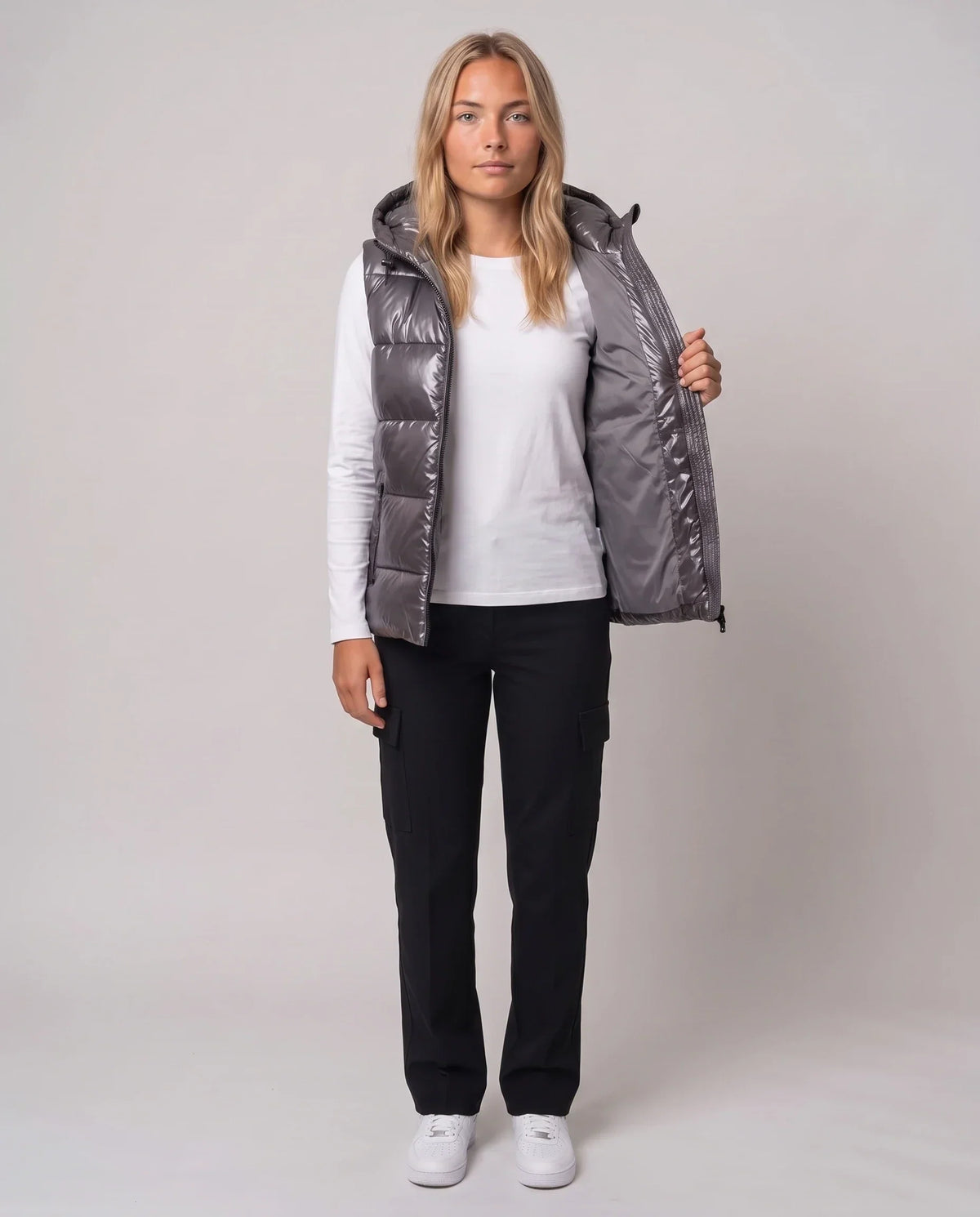 Metallic Hooded Puffer Gilet