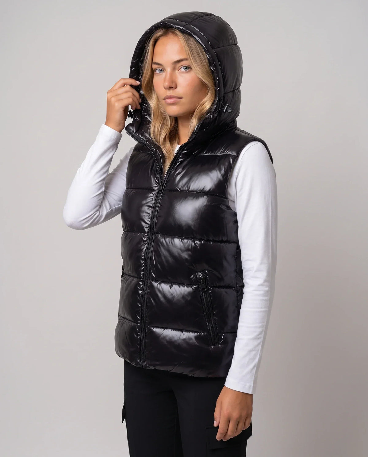 Metallic Hooded Puffer Gilet