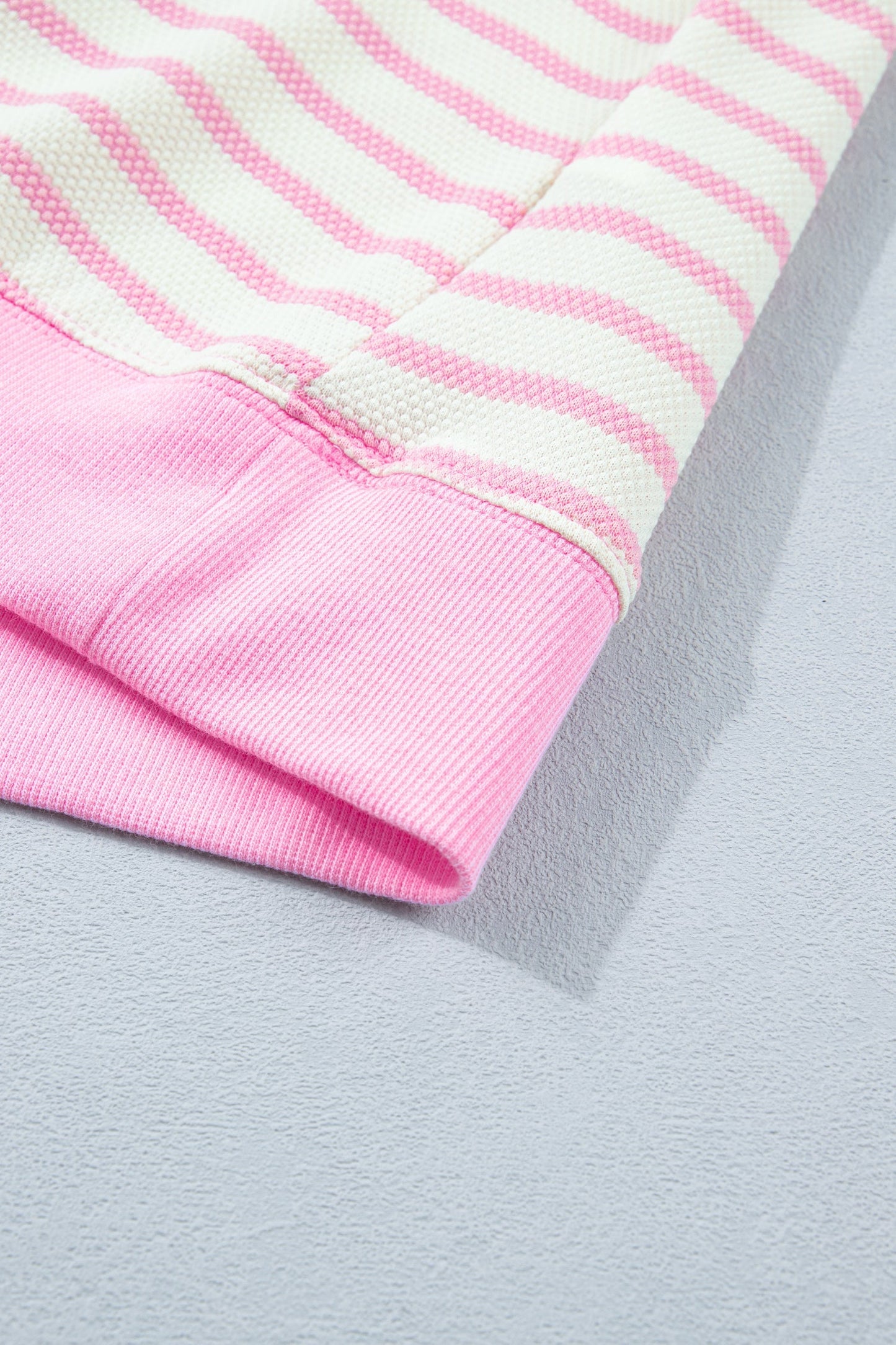 Pink Striped Blouse with Short Ruffled Sleeves and Patchwork