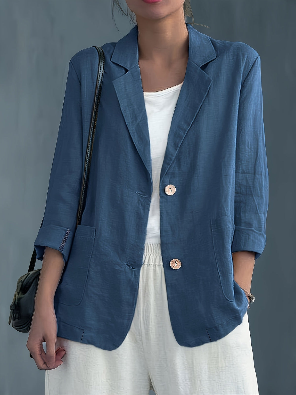 Nadia | Classic Linen Blazer With Pockets For Smart Casual Wear