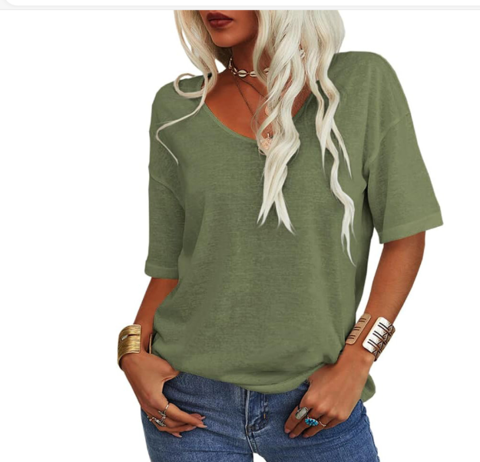 Women's casual summer wide U-neck T-shirt – lightweight, breathable, comfortable