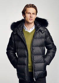 Men's Padded Hooded Puffer Jacket, Faux-Fur Trim Winter Coat