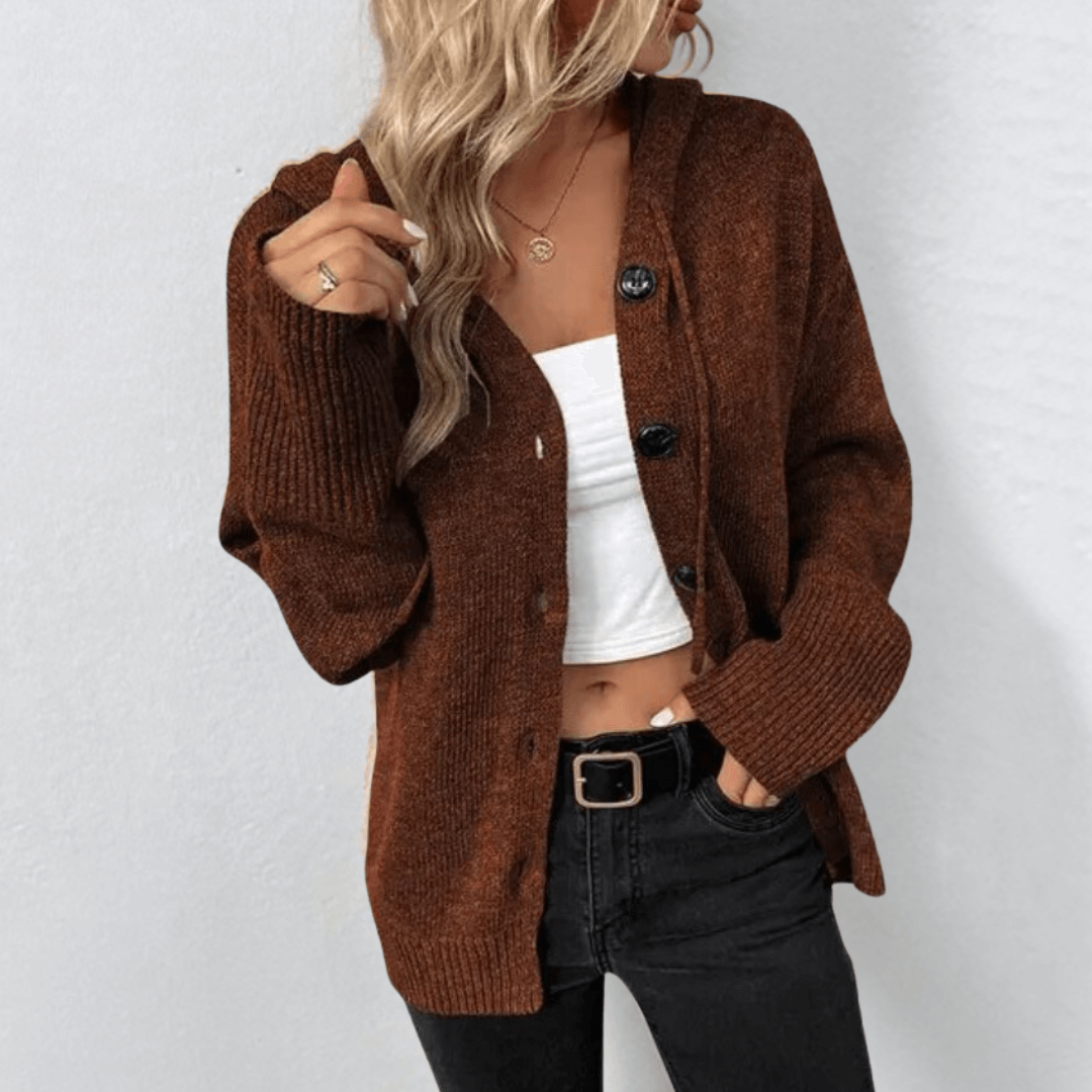 Avril Ribbed V-Neck Button Cardigan