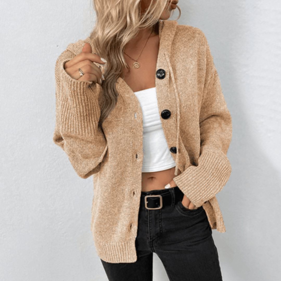Avril Ribbed V-Neck Button Cardigan