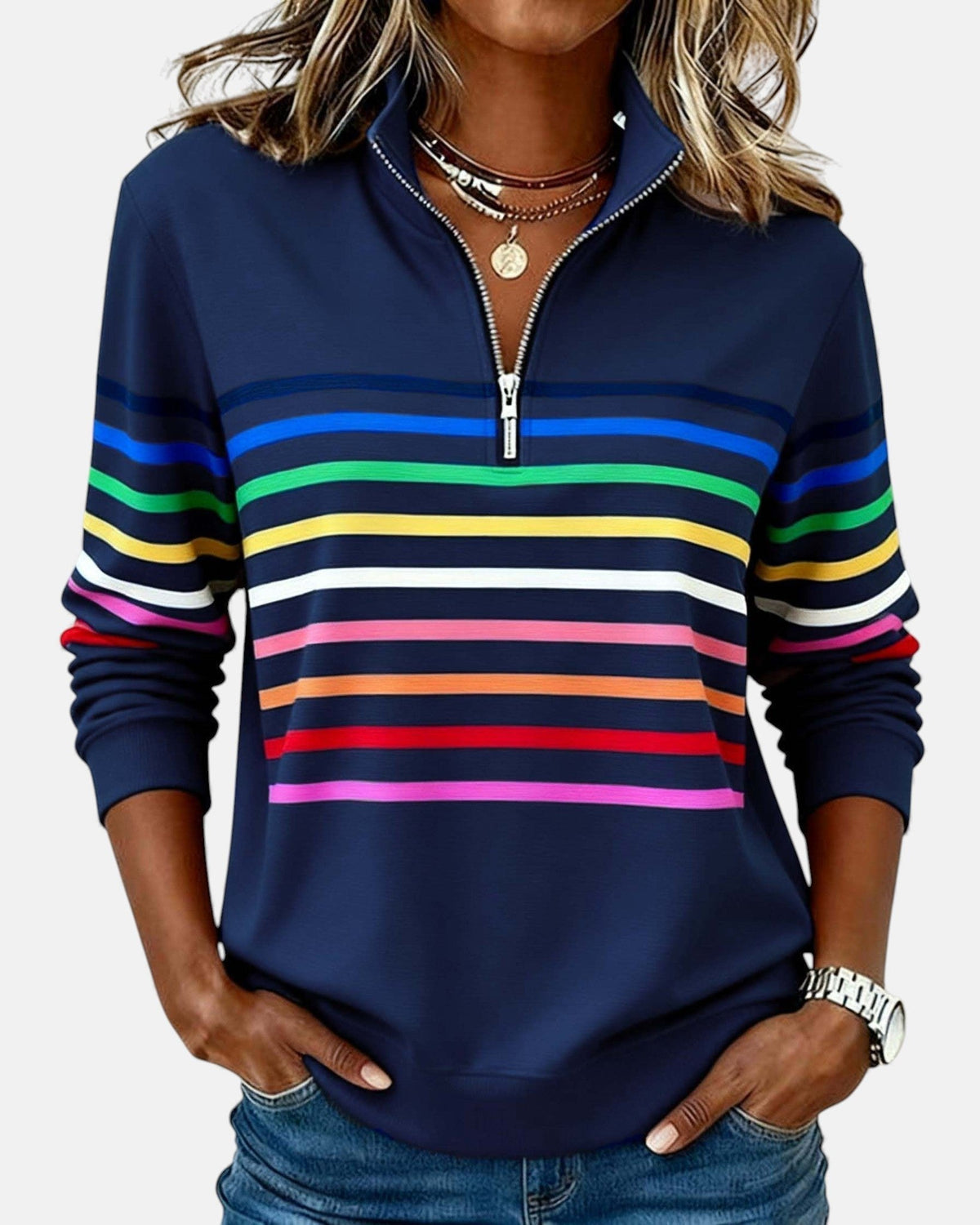 Orla-Rose Rainbow Quarter-Zip Sweater