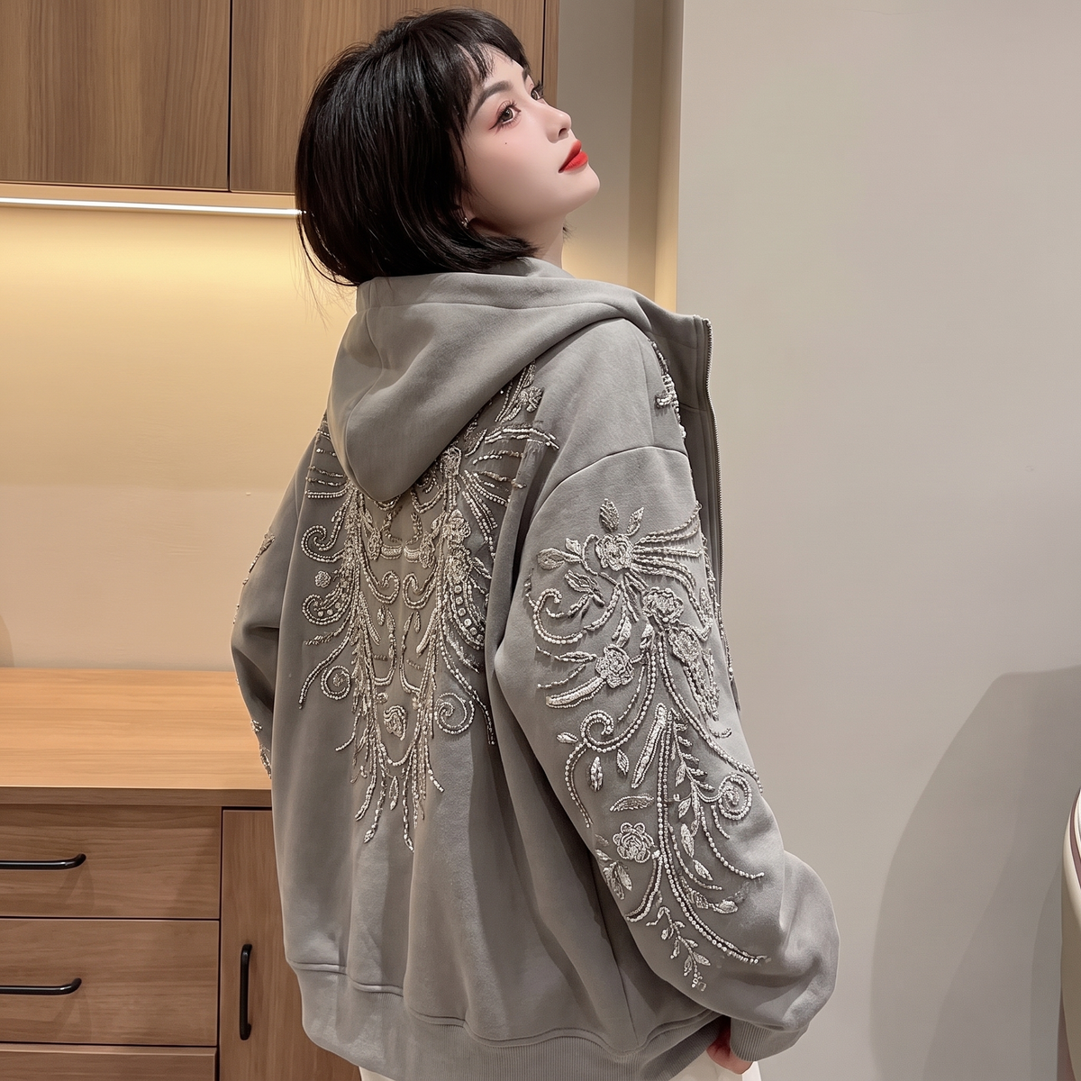 Calliope-Dawn Embroidered Sequin Zip Hoodie