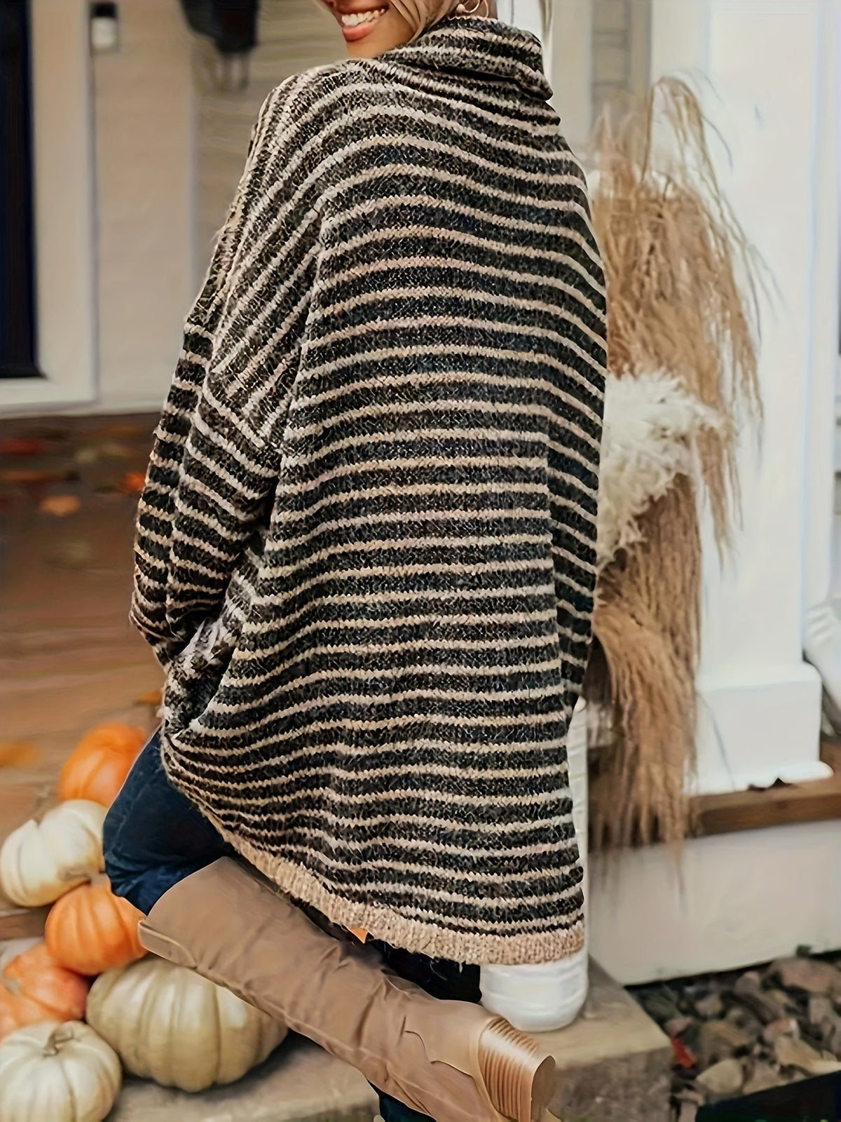 Daphne Striped Chunky Turtleneck Sweater