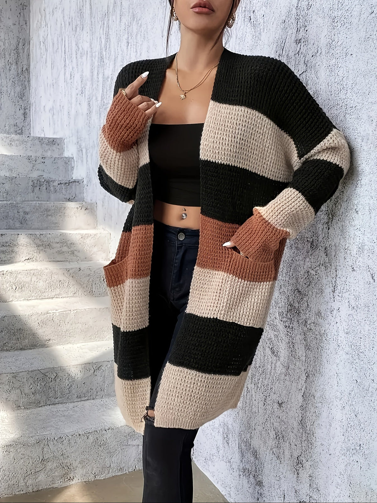 Flavia-Claire Waffle Knit Longline Cardigan