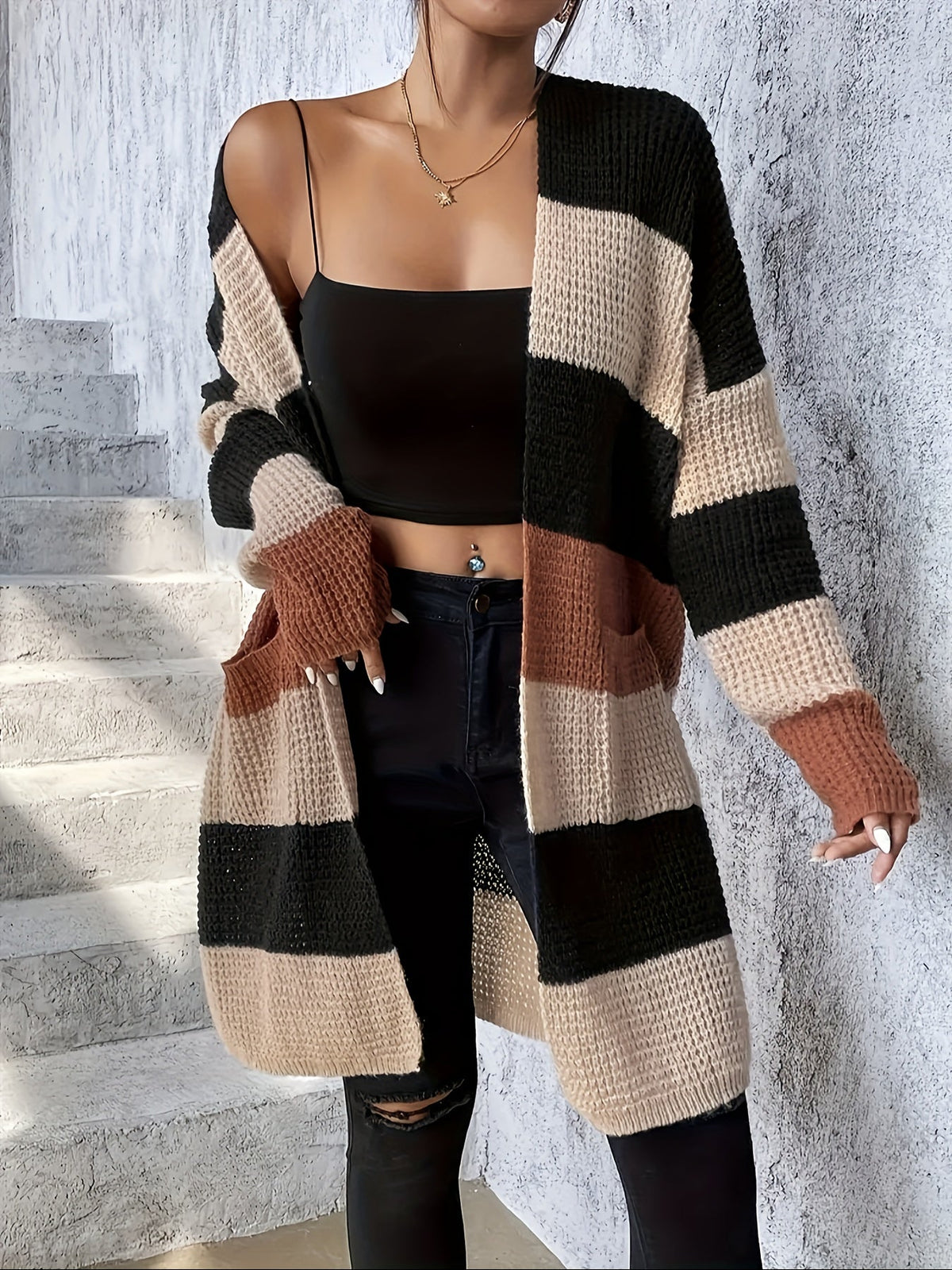 Flavia-Claire Waffle Knit Longline Cardigan