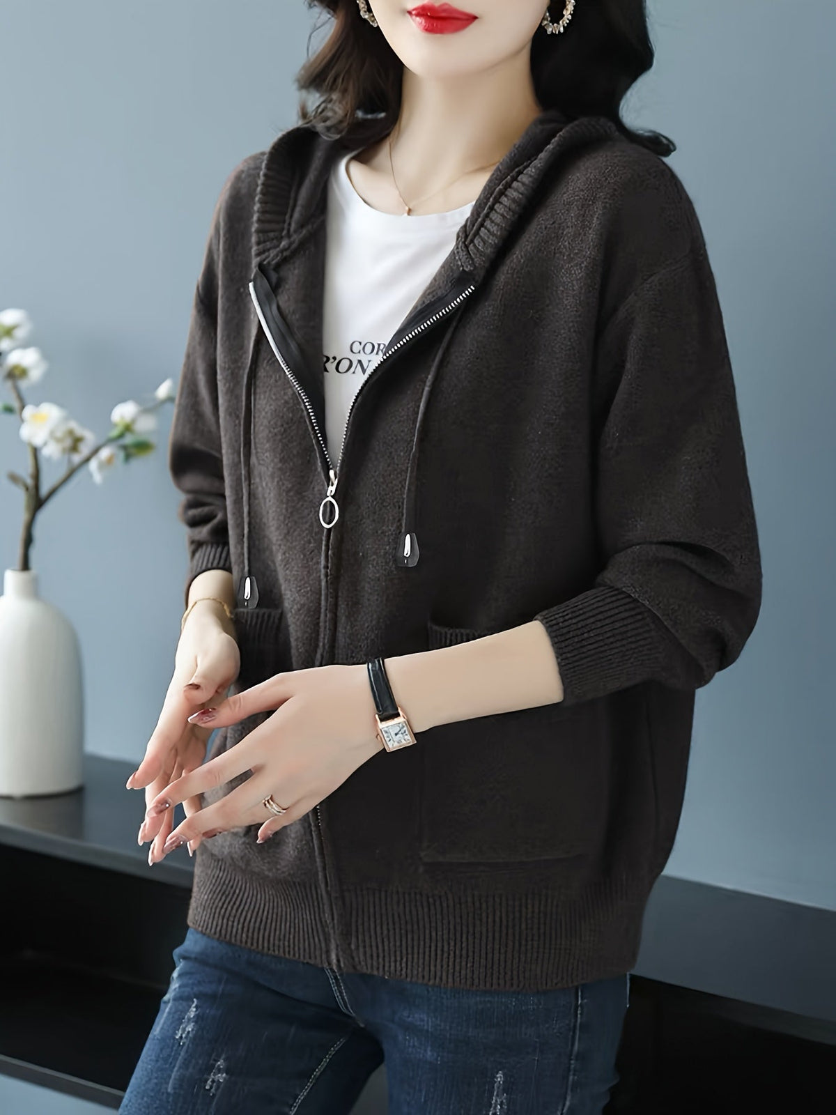 Liesel-Anne Zip-Up Drawstring Hoodie