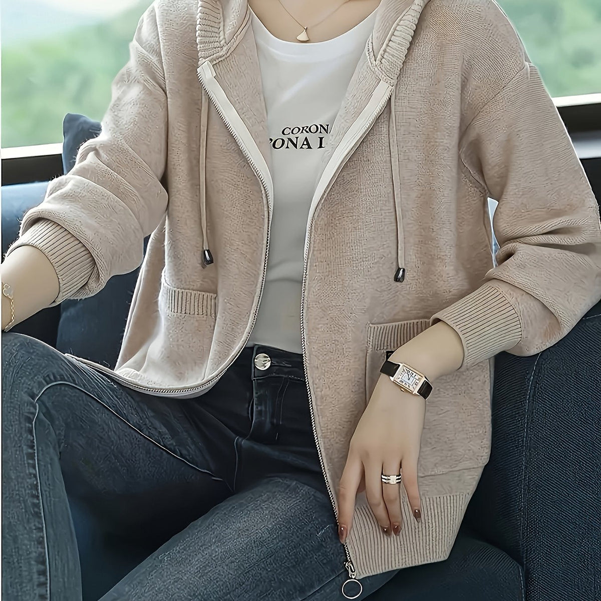 Liesel-Anne Zip-Up Drawstring Hoodie