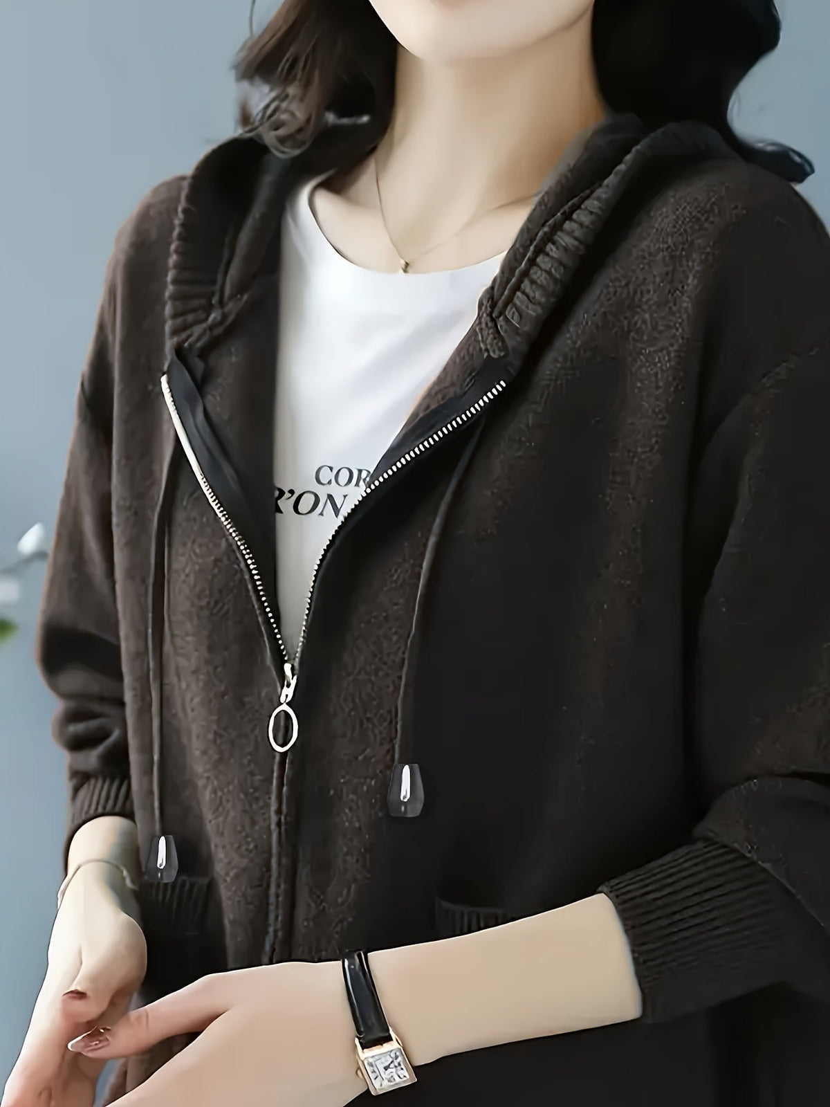 Liesel-Anne Zip-Up Drawstring Hoodie