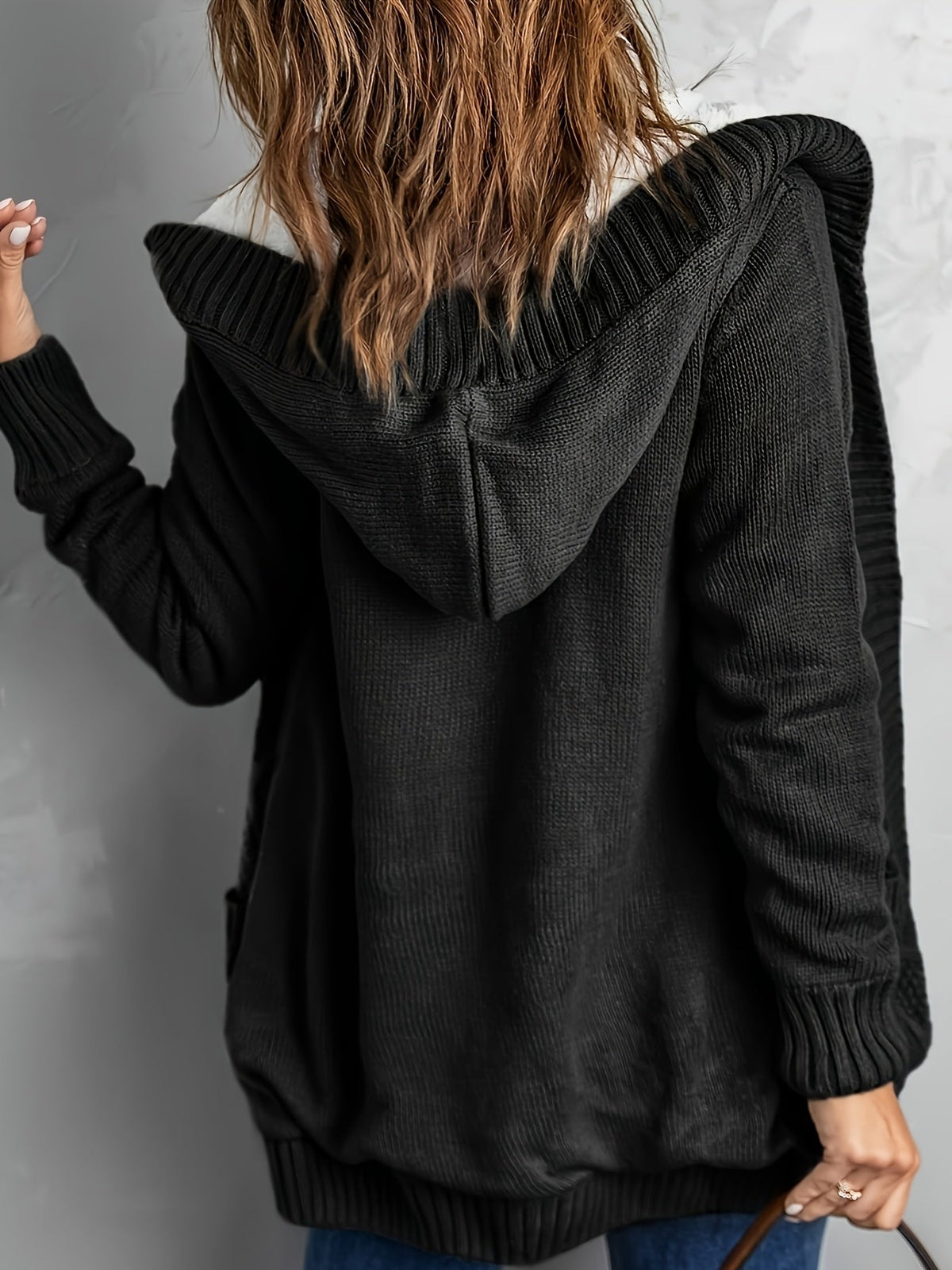 Blythe Fleece-Lined Hooded Cable Cardigan