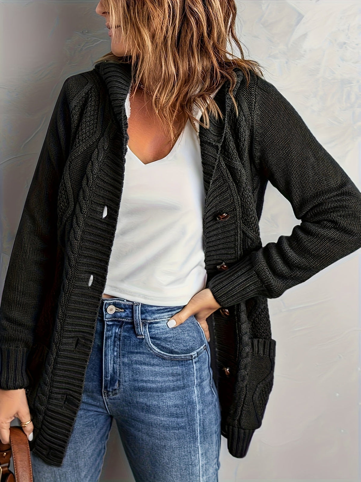 Blythe Fleece-Lined Hooded Cable Cardigan