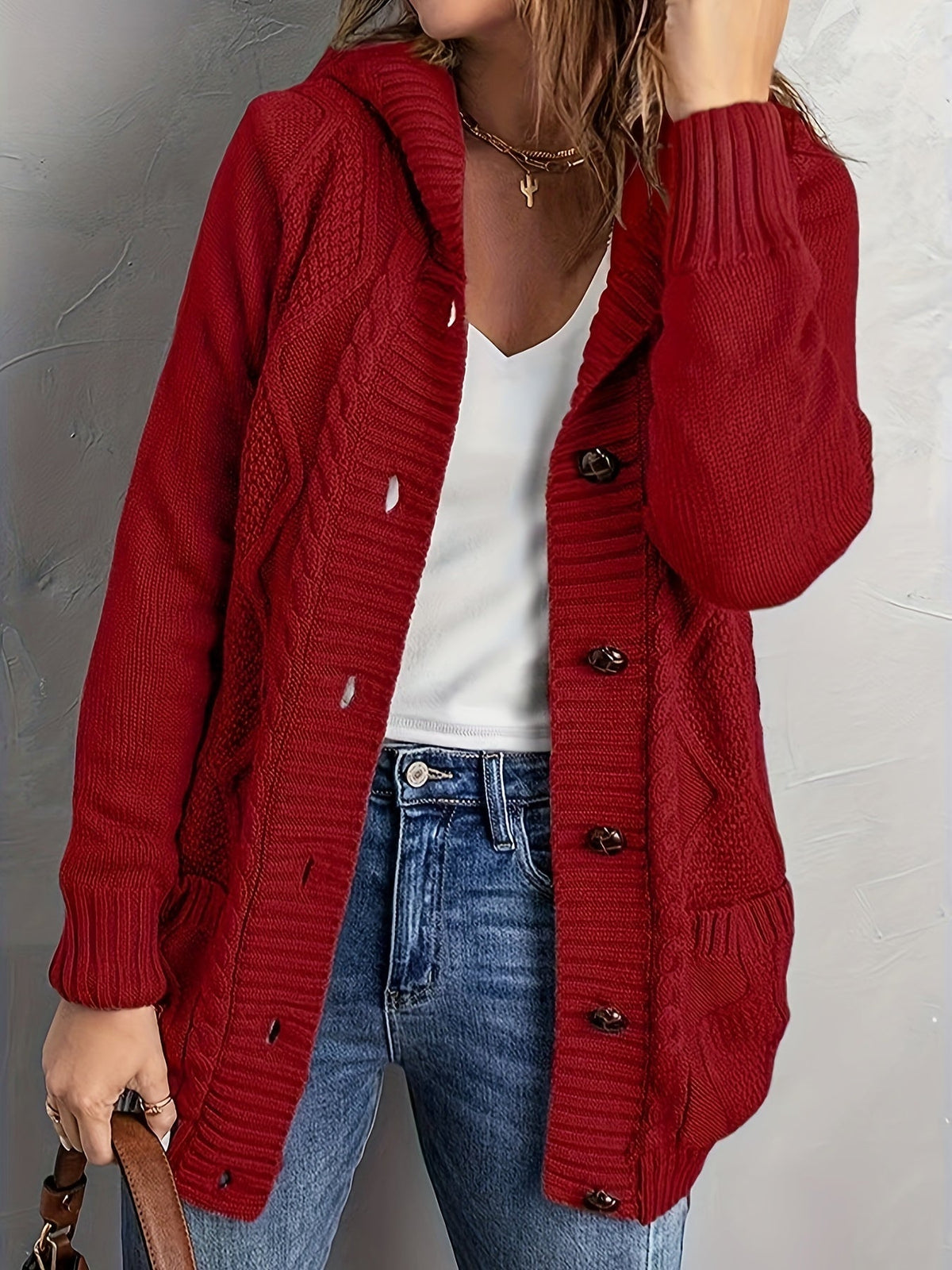 Blythe Fleece-Lined Hooded Cable Cardigan