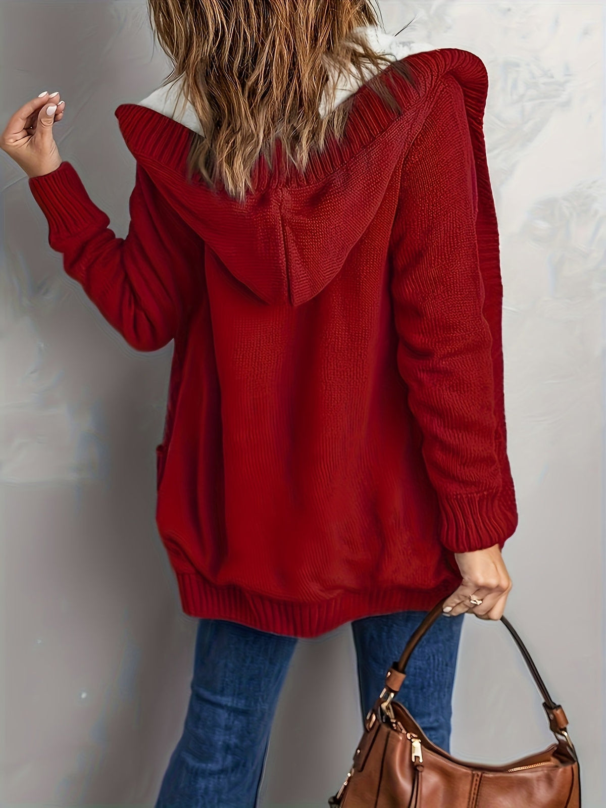 Blythe Fleece-Lined Hooded Cable Cardigan