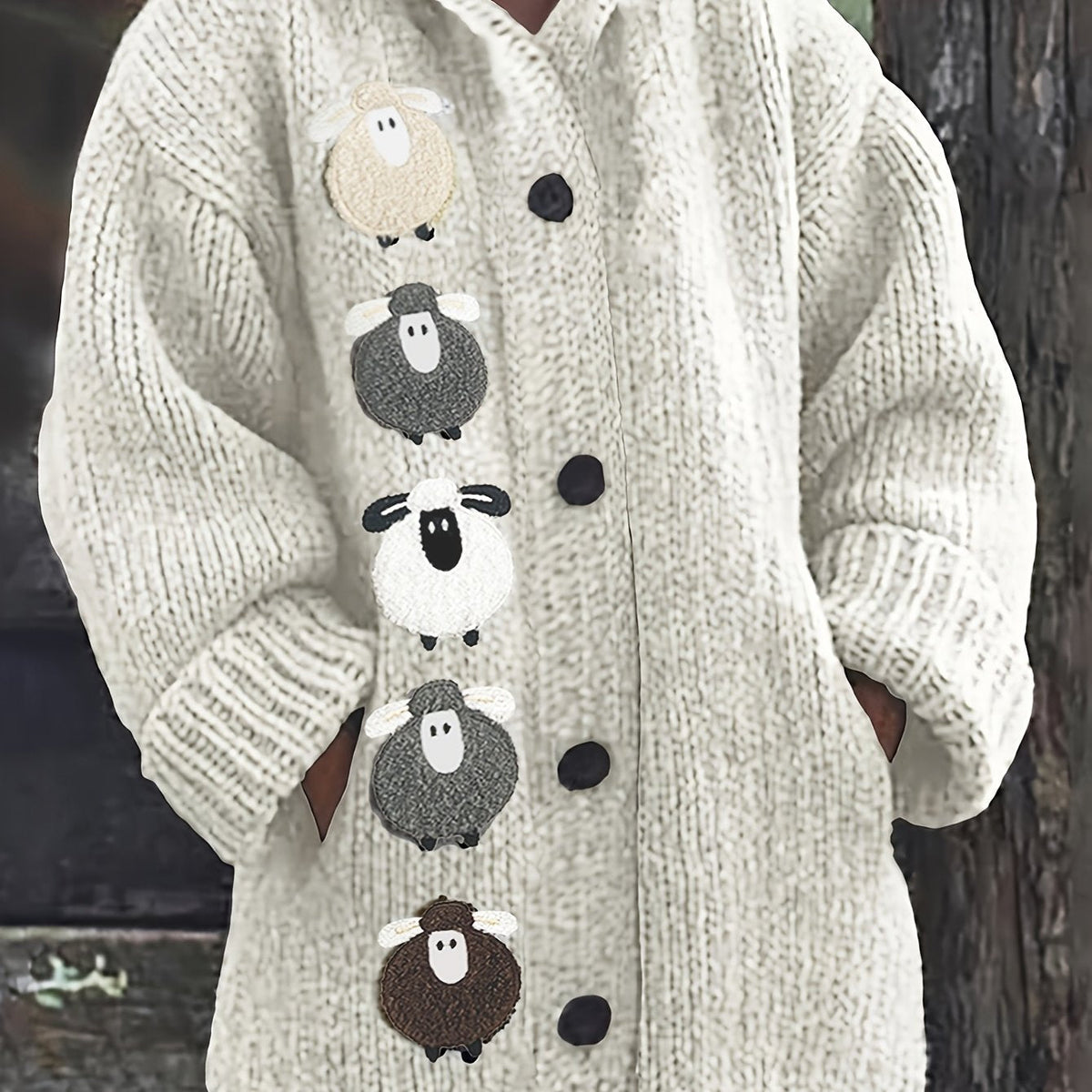 Lark-Belle Sheep Hooded Chunky Cardigan