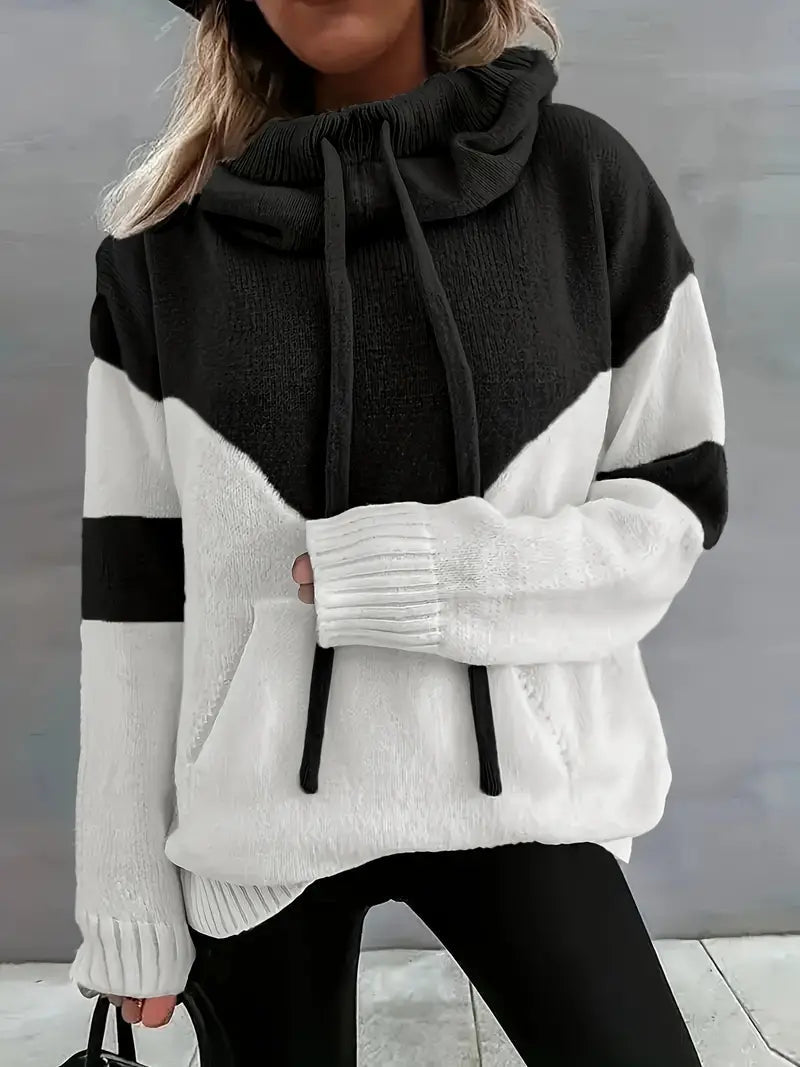 Clemence-Grace Chevron Cowl Neck Hoodie