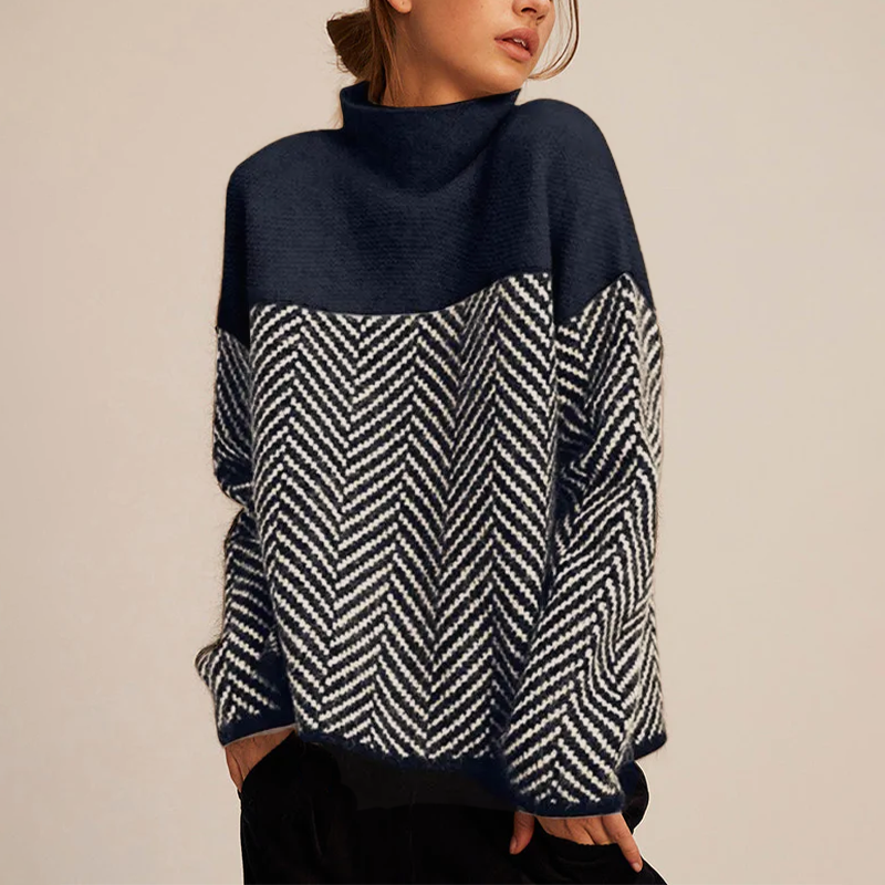 Nell Chevron Knit Roll Neck Sweater