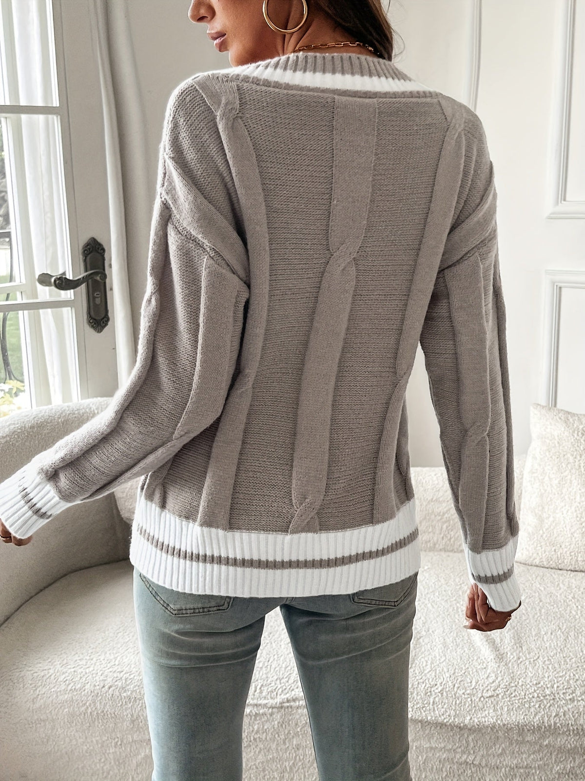 Orla-Mae Cable Knit V-Neck Sweater