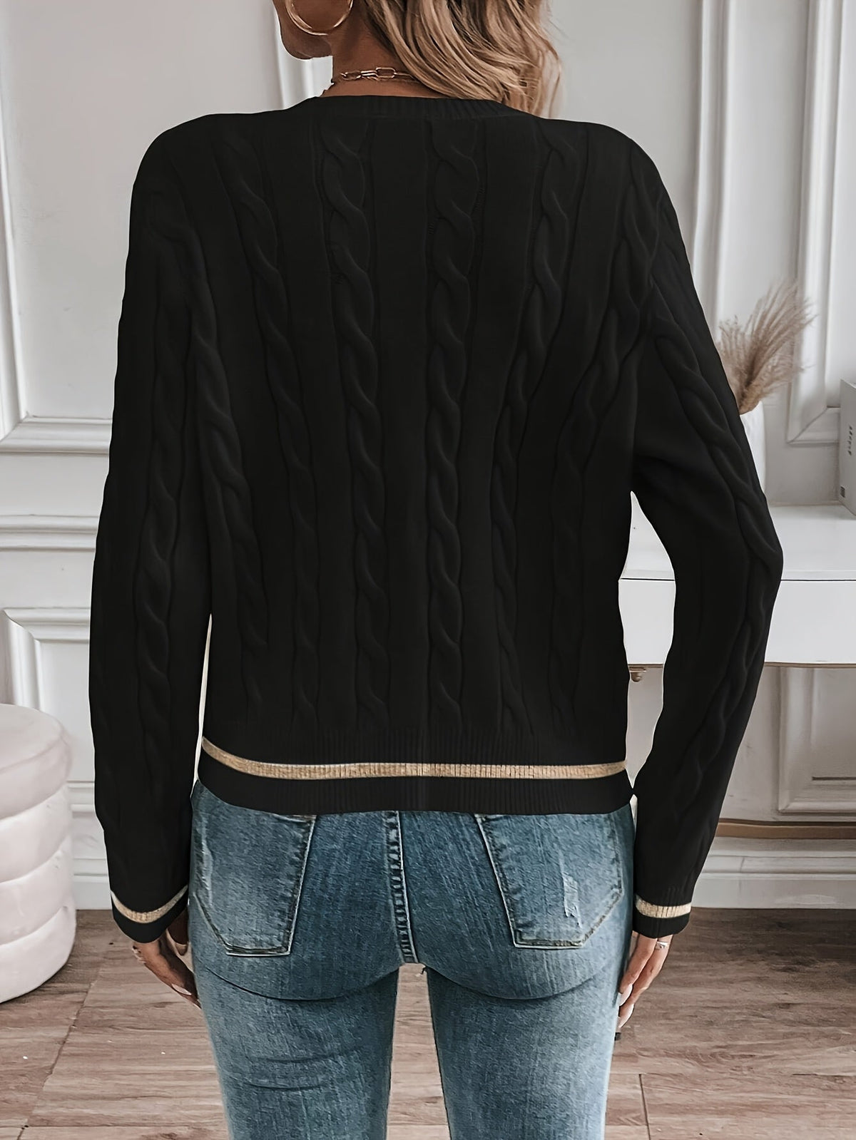 Greta Gold Button Cable Cardigan