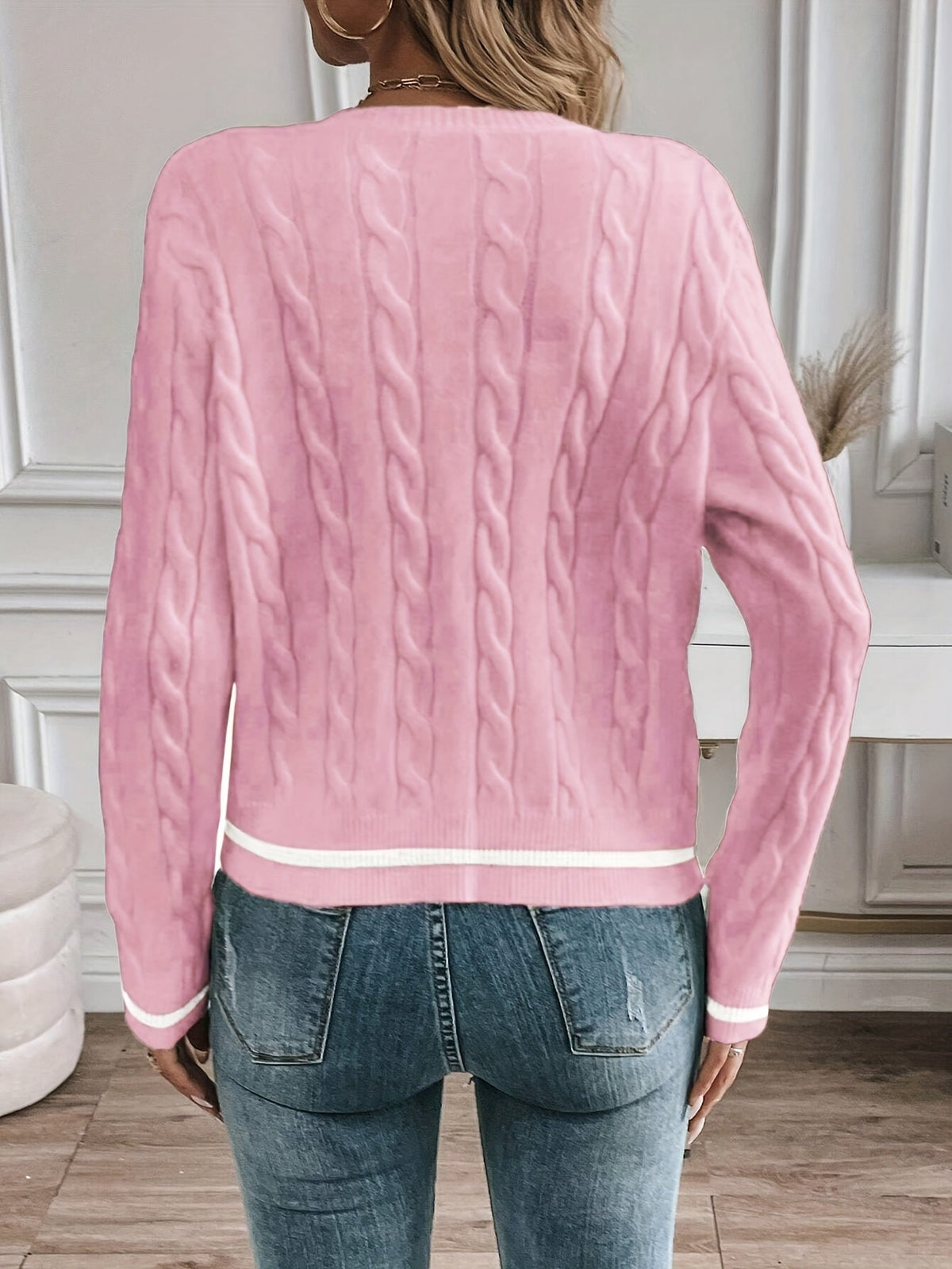 Greta Gold Button Cable Cardigan