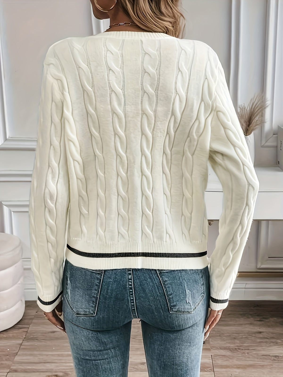 Greta Gold Button Cable Cardigan