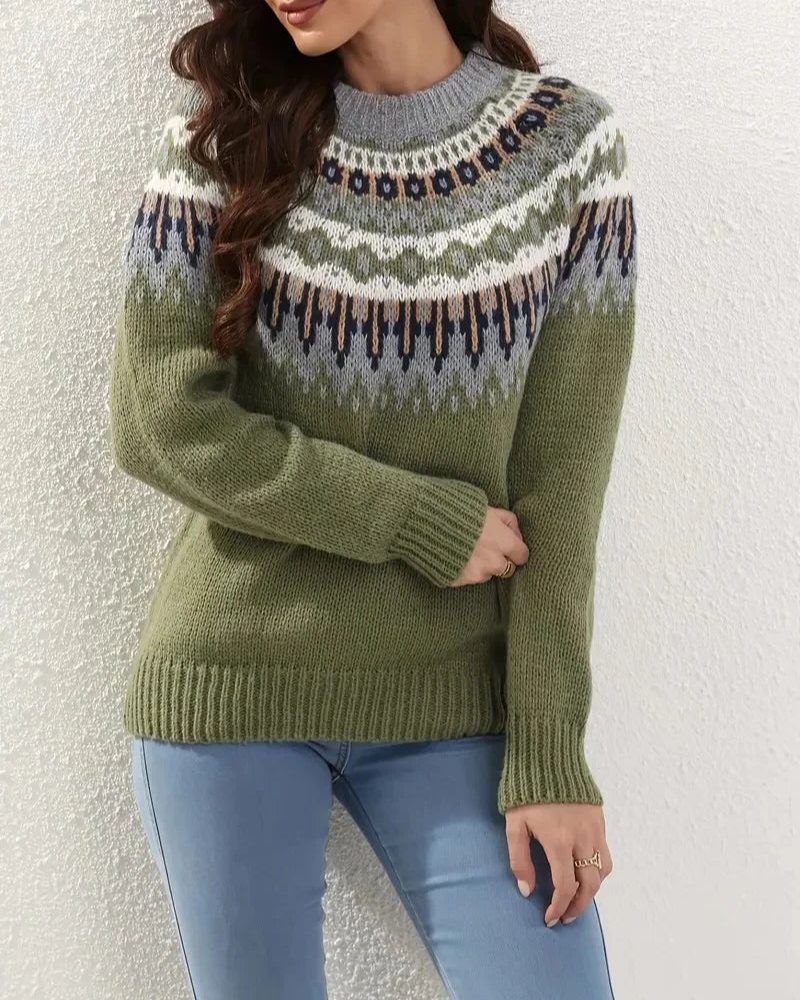 Theodora Fair Isle Yoke Crewneck Sweater