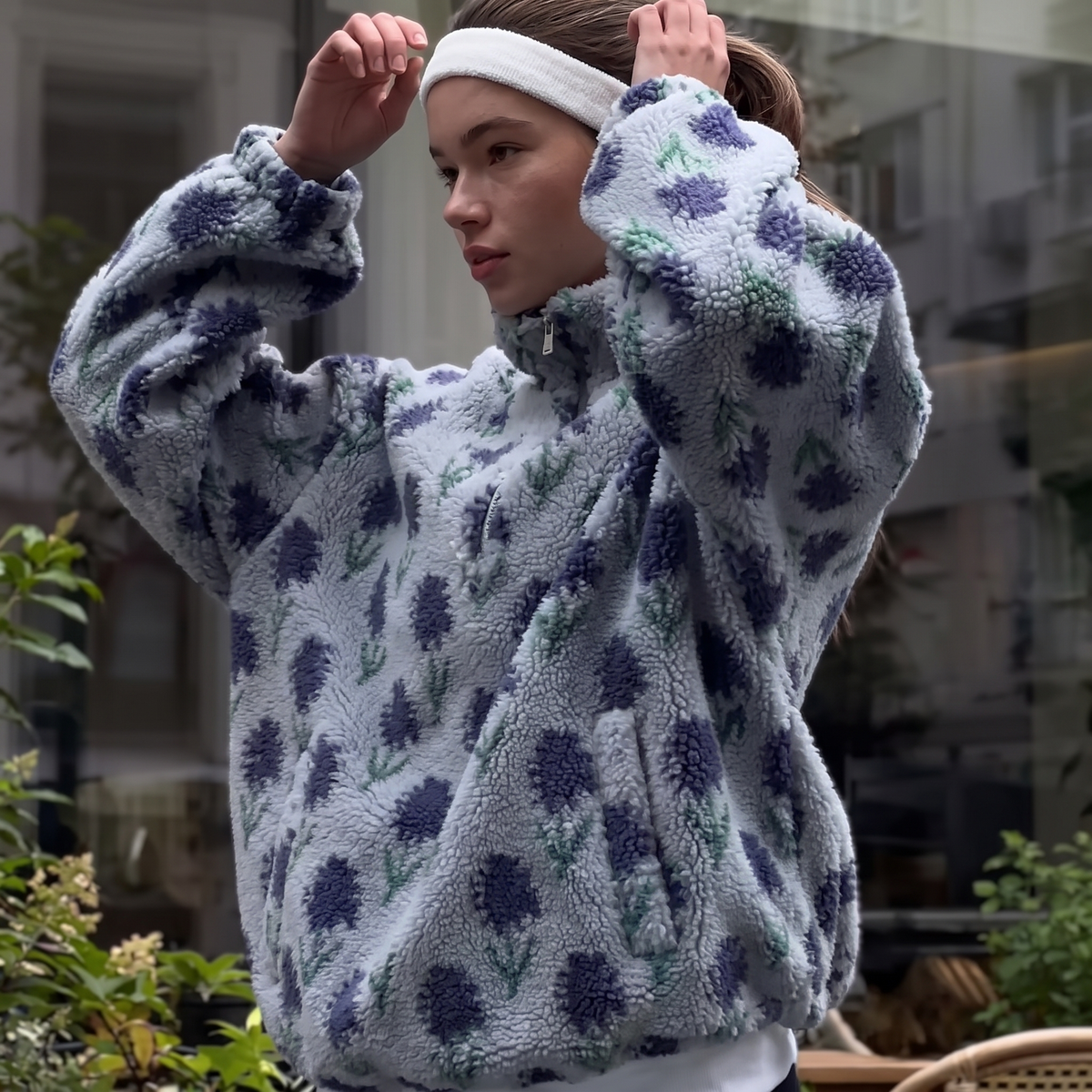 Audra Floral Sherpa Half-Zip Pullover