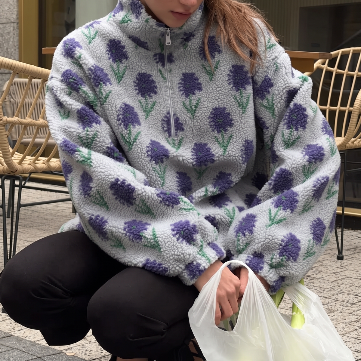 Audra Floral Sherpa Half-Zip Pullover