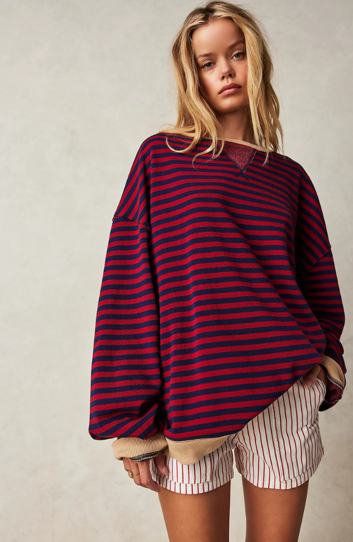 Ambrose-Rose Diagonal Stripe Sweatshirt