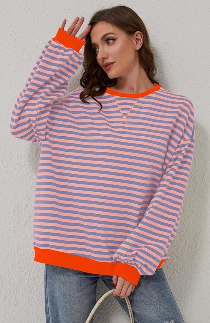 Ambrose-Rose Diagonal Stripe Sweatshirt