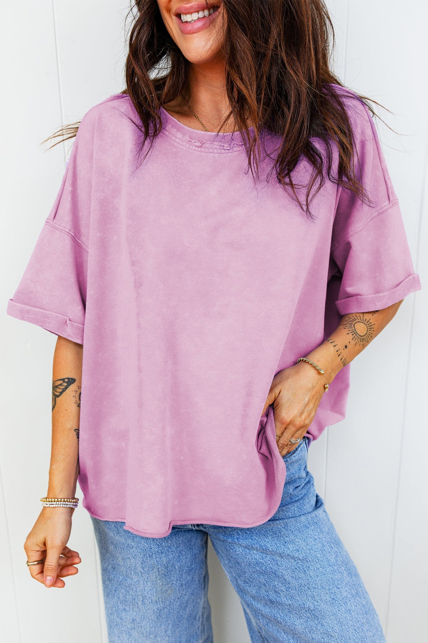 Wide T-shirt with mineral wash and dropped shoulder