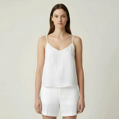 Women's summer linen tank top with thin straps, casual lightweight breathable top