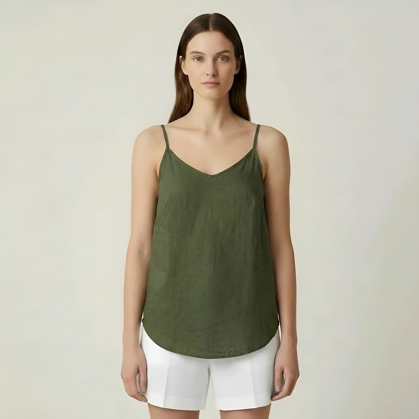 Women's summer linen tank top with thin straps, casual lightweight breathable top