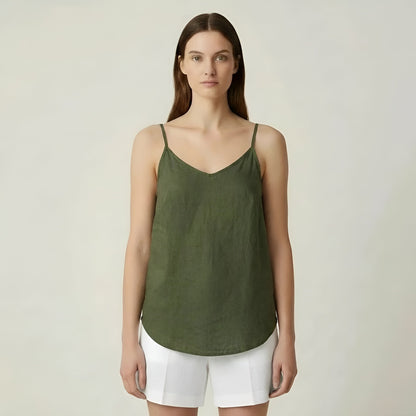 Women's summer linen tank top with thin straps, casual lightweight breathable top