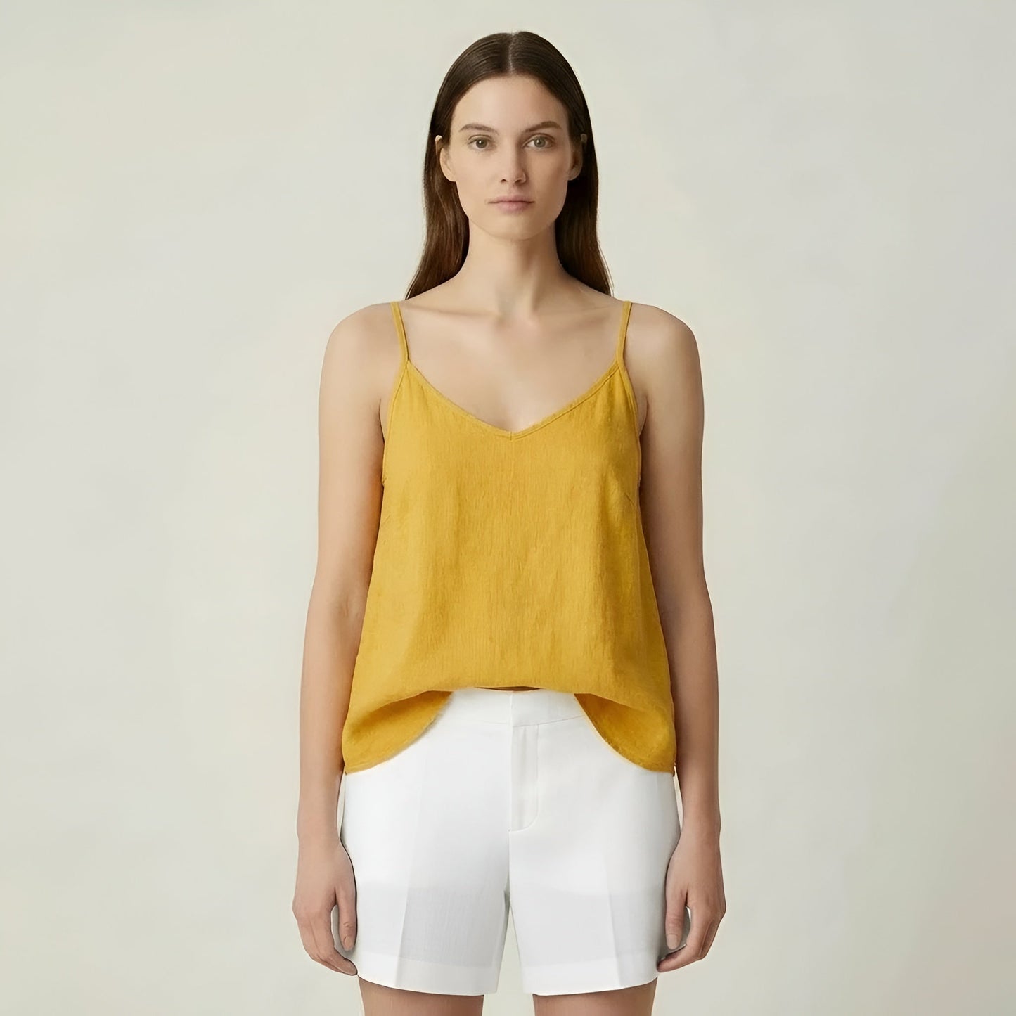 Women's summer linen tank top with thin straps, casual lightweight breathable top
