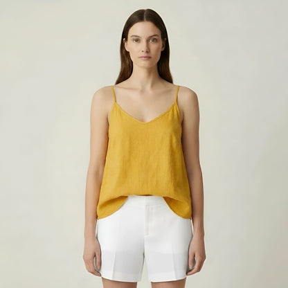Women's summer linen tank top with thin straps, casual lightweight breathable top
