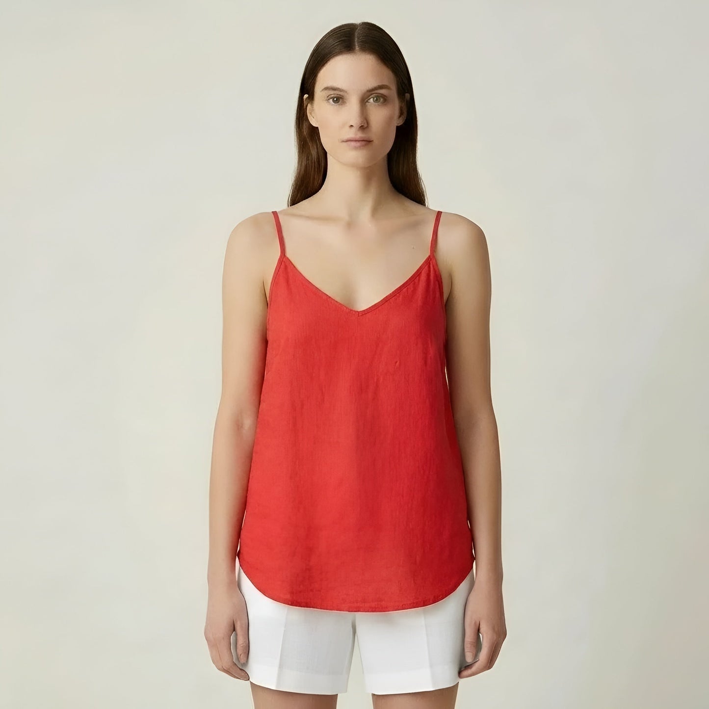 Women's summer linen tank top with thin straps, casual lightweight breathable top
