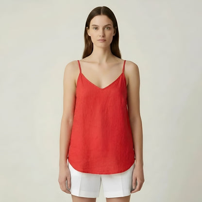 Women's summer linen tank top with thin straps, casual lightweight breathable top
