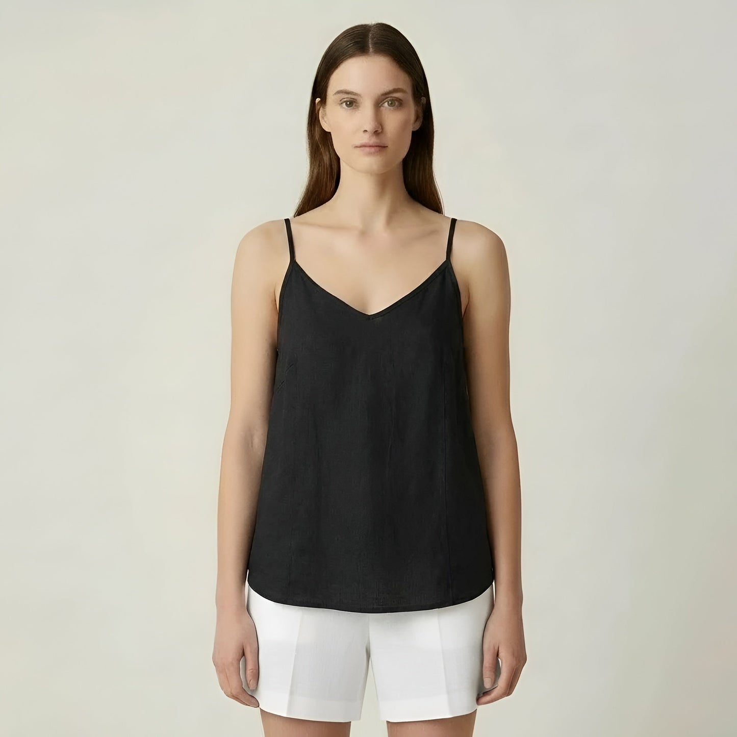 Women's summer linen tank top with thin straps, casual lightweight breathable top