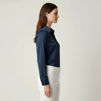 Women's satin shirt with buttons, long sleeves, elegant office blouse for women