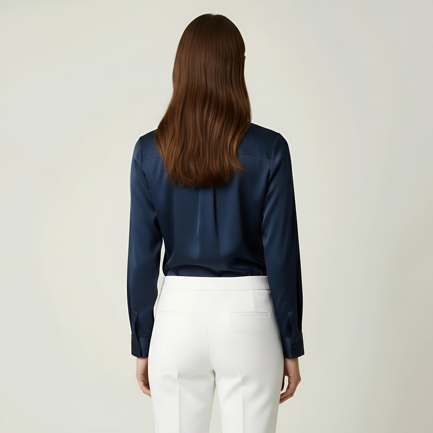 Women's satin shirt with buttons, long sleeves, elegant office blouse for women