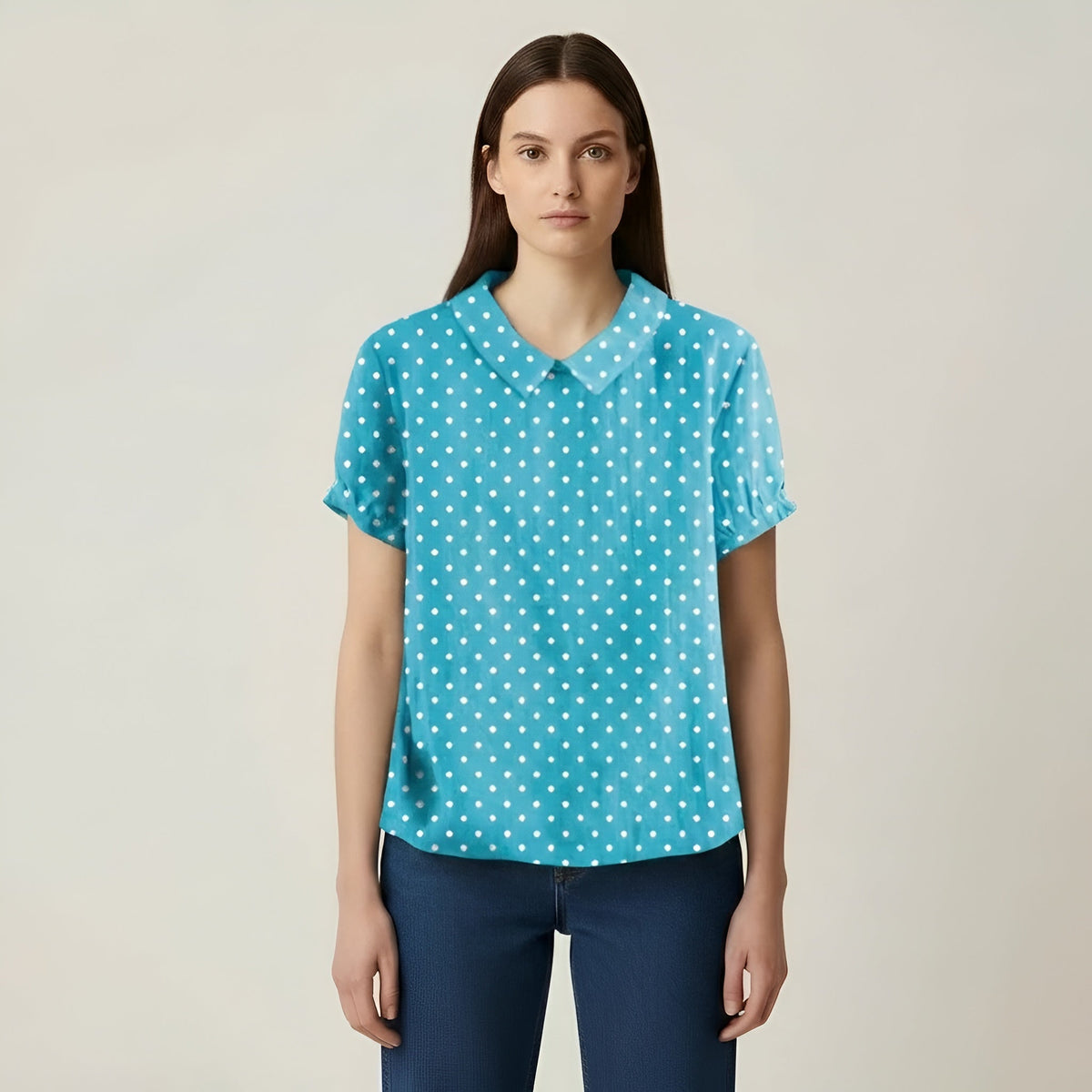 Women's Polka Dot Blouse Short Sleeve Casual Shirt Collar Women's Clothing