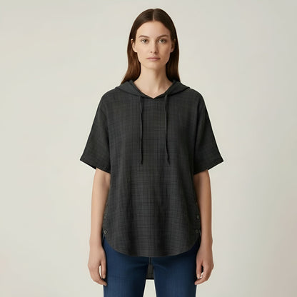 Women's Oversize Cotton Blouse Short Sleeve Casual Loose Tunic with Buttons