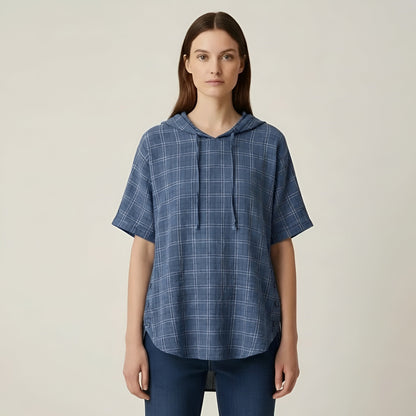 Women's Oversize Cotton Blouse Short Sleeve Casual Loose Tunic with Buttons