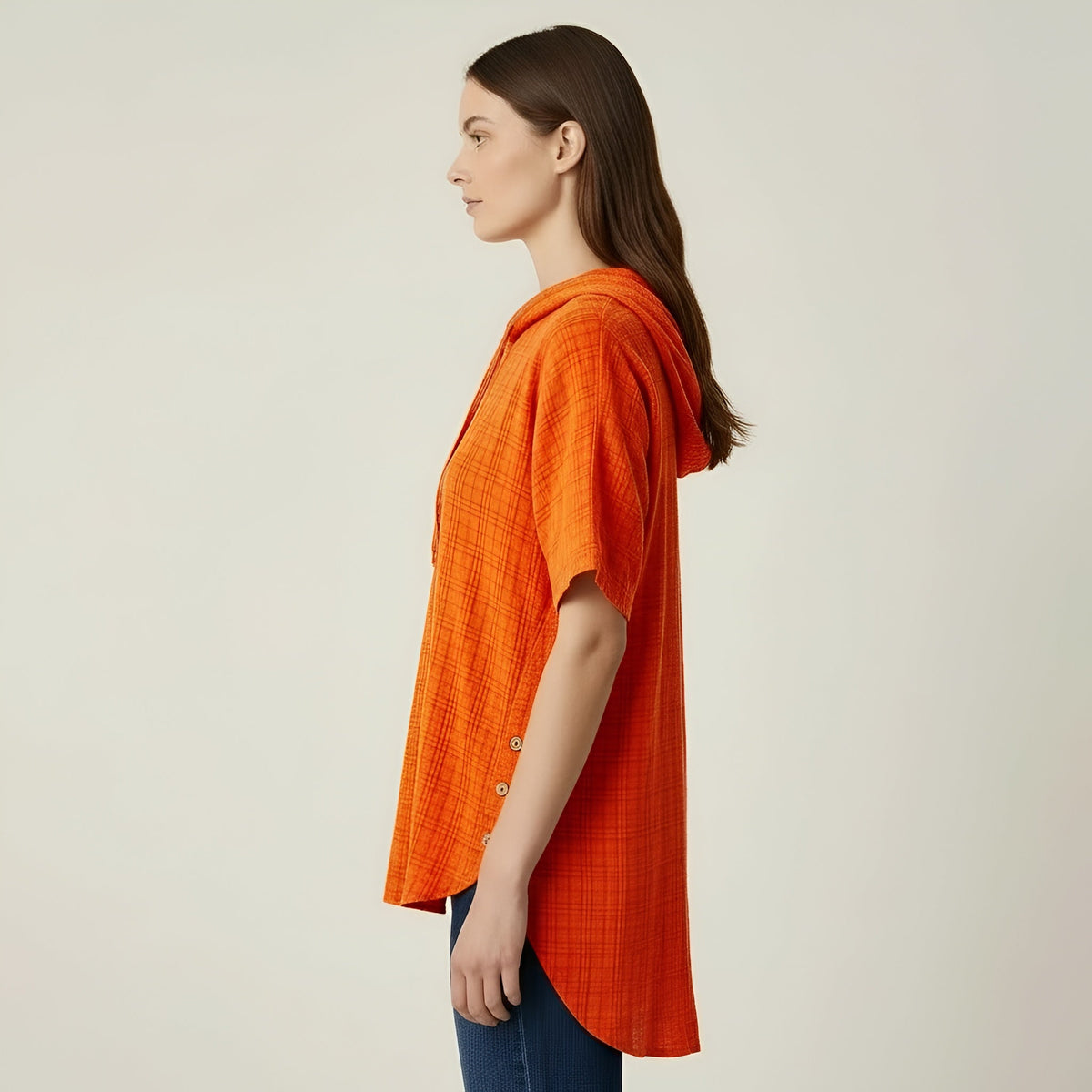 Women's Oversize Cotton Blouse Short Sleeve Casual Loose Tunic with Buttons