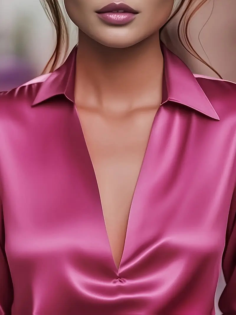 Eva™ | Premium V-Neck Satin Blouse